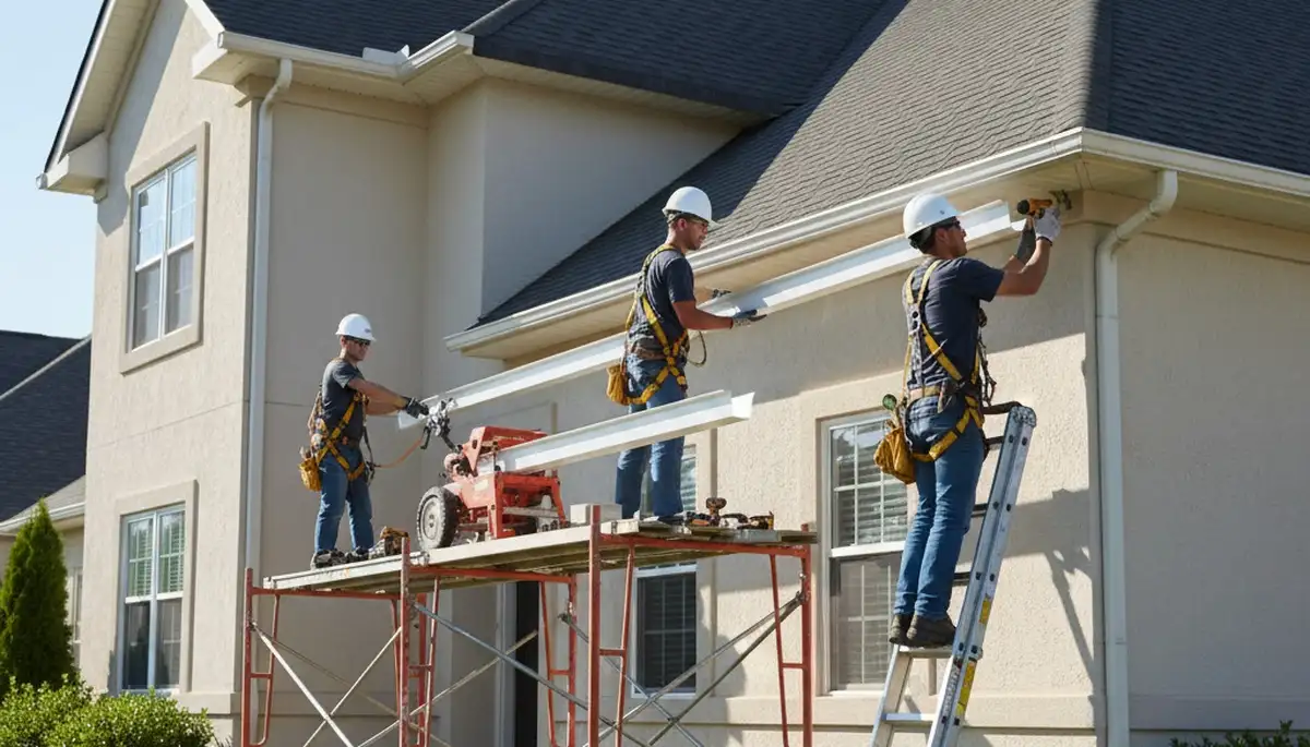 Seamless gutter installation in Portland, OR for home exterior protection against heavy rain